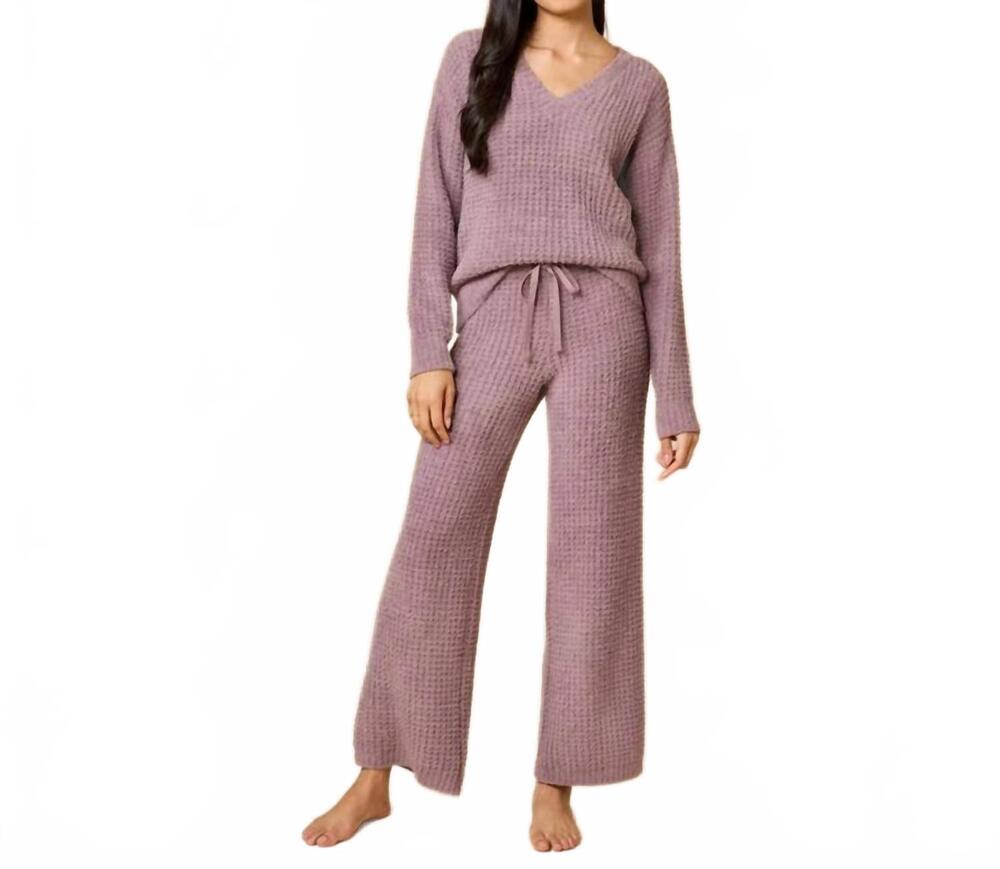 NEW SOFTIES waffle marshmallow v neck pajama set in driftwood